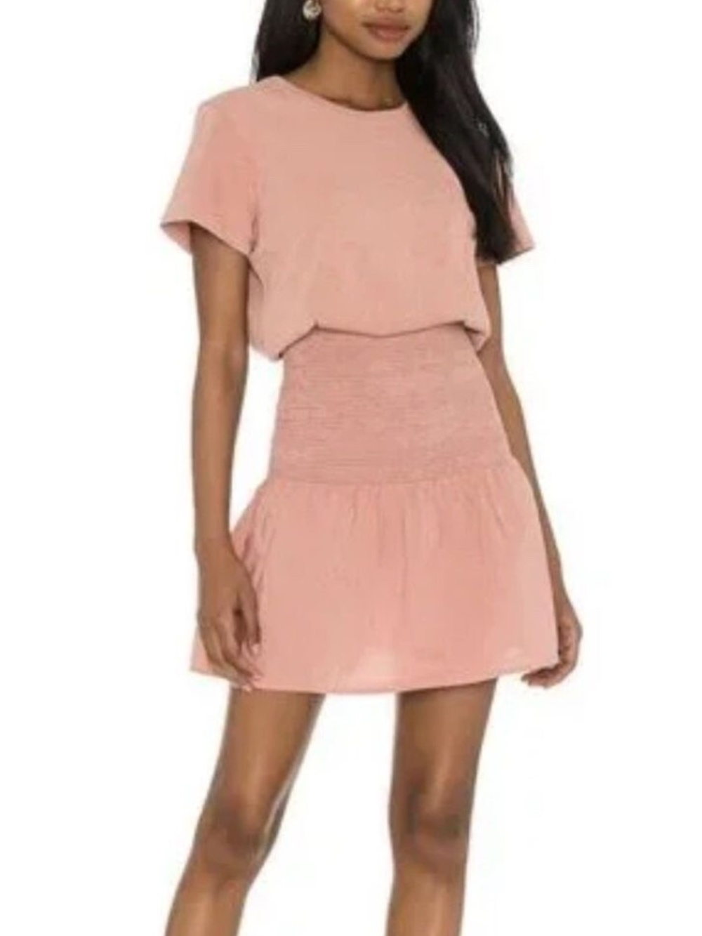 Nation LTD Kacy Combo Dress Pink Glaze Smocked Waist Cotton Size Large